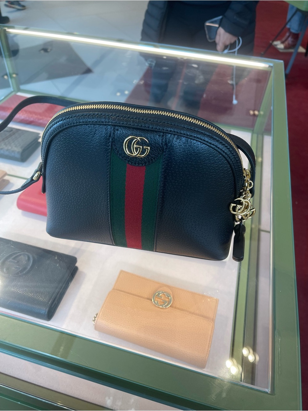 Gucci Black Leather Crossbody with Red and Green Web Stripe. - Picture 5 of 5